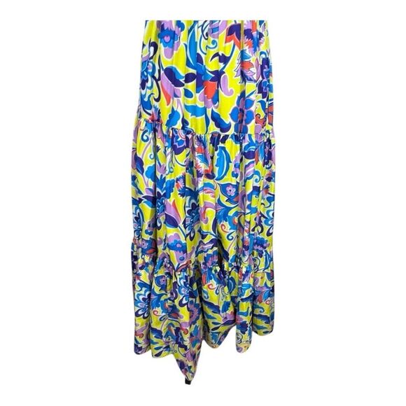 J Crew Tiered Taffeta Maxi Summer Dress Yellow Blue Purple Orange Floral Sz 4 - Picture 10 of 12